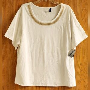 Catherine's Petite White, Short Sleeve Scoopneck w/Gold Accent Sz 22/24WP NWT